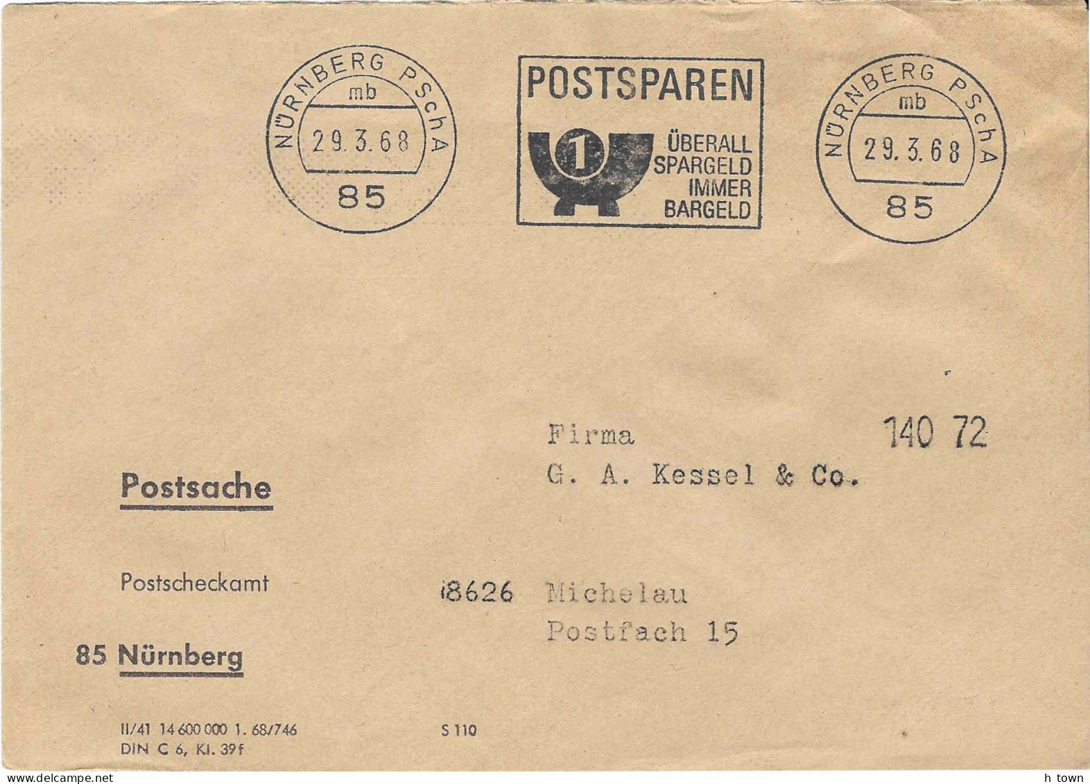 414  Miel, Abeille: Env. Port Payé D'Allemagne, 1968 - Bee, Honey: Postal Cheque Cover With Advertising. Apiculture - Honingbijen
