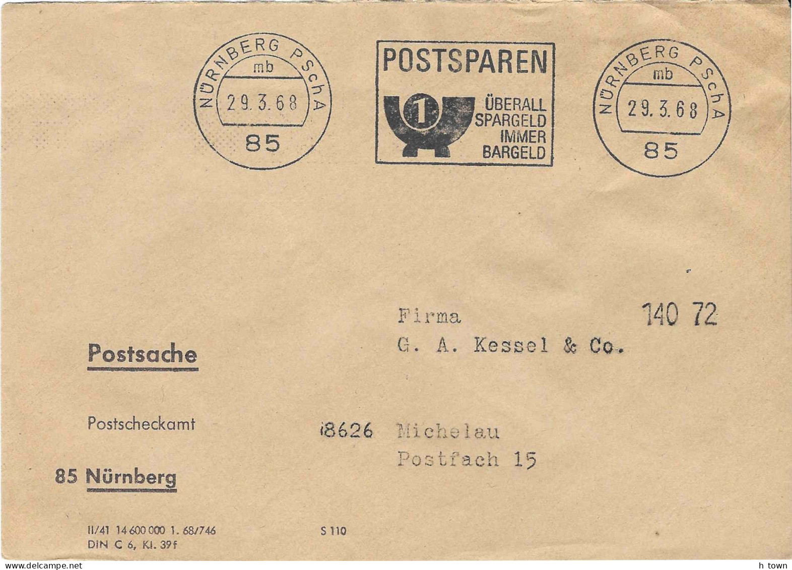 414  Miel, Abeille: Env. Port Payé D'Allemagne, 1968 - Bee, Honey: Postal Cheque Cover With Advertising. Apiculture - Abeilles