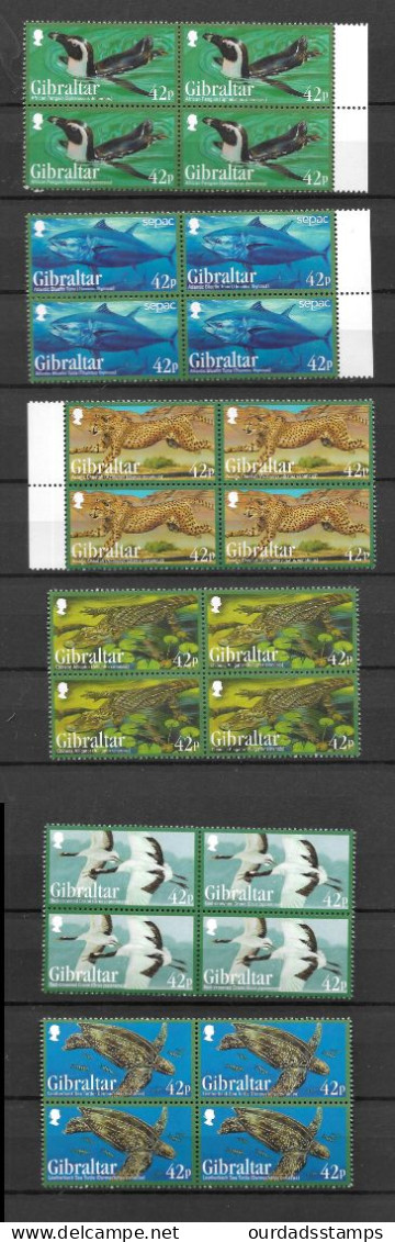 Gibraltar 2013 Endangered Animals (3rd Series) Complete Set In MNH Blocks Of 4 (G451) - Gibraltar