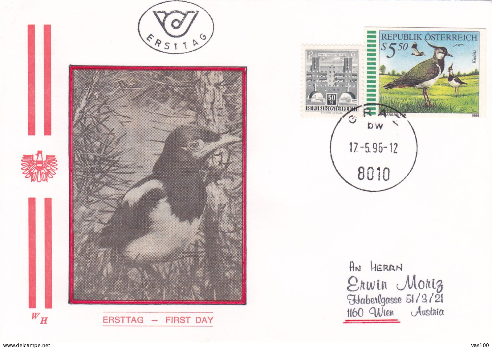 Autriche - Österreich - Austria FDC 1996 X2 BIRDS - Cigognes & échassiers