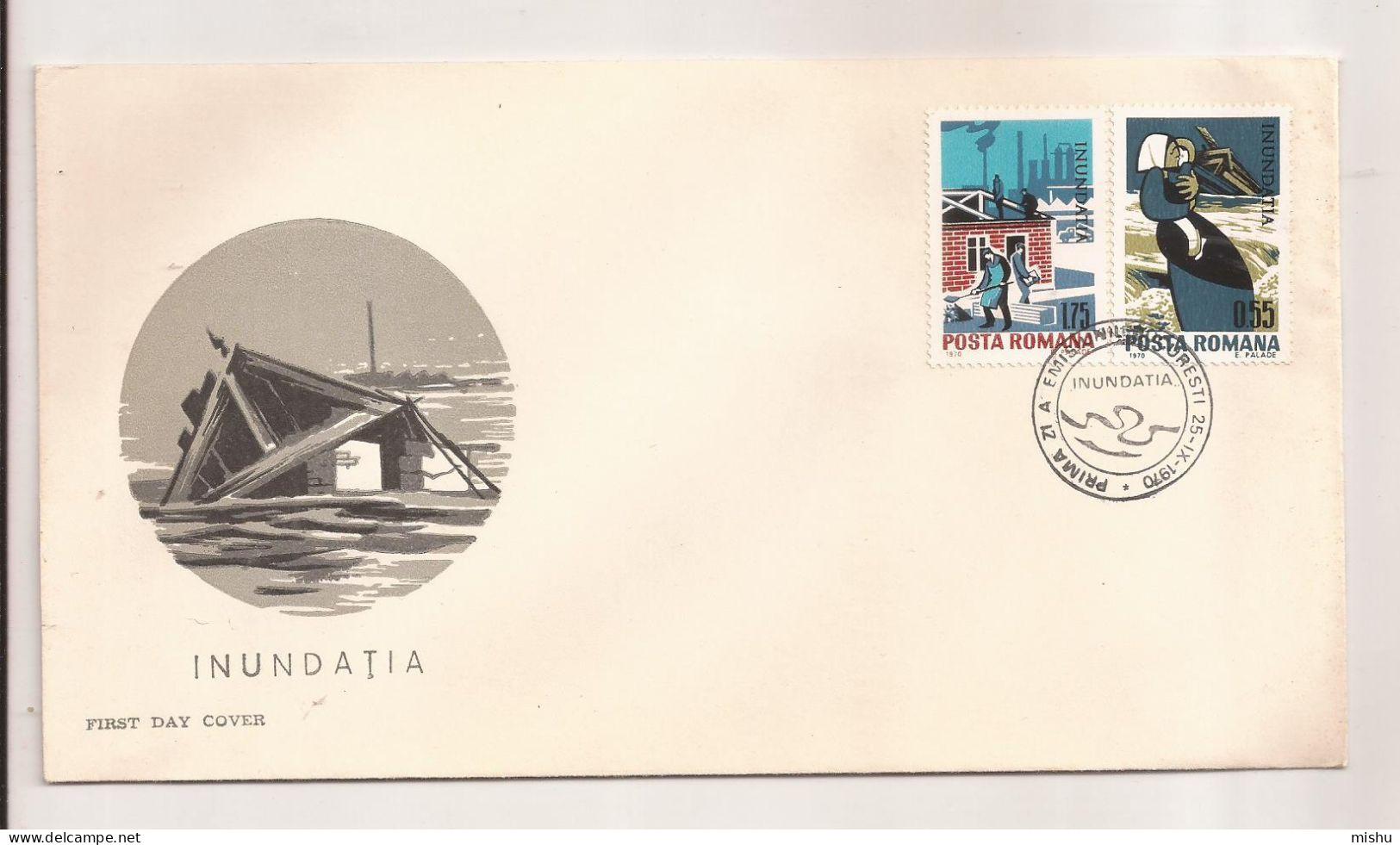 P4 Plic FDC ROMANIA - Prima Zi A Emisiunii - Inundatia - First Day Cover ,uncirculated 1970 - FDC