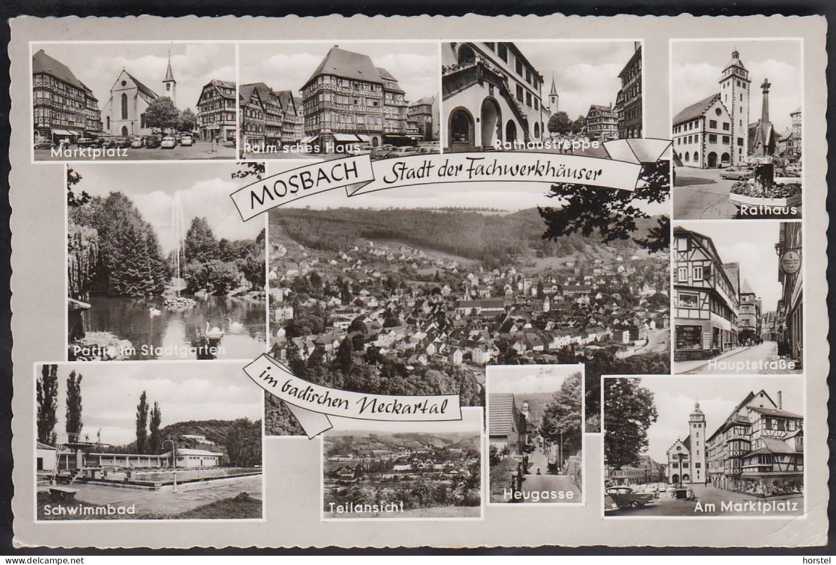 D-74821 Mosbach - Baden - Alte Ansichten - Schwimmbad - Marktplatz - Heugasse - Cars - Opel Olympia - Nice Stamp - Mosbach