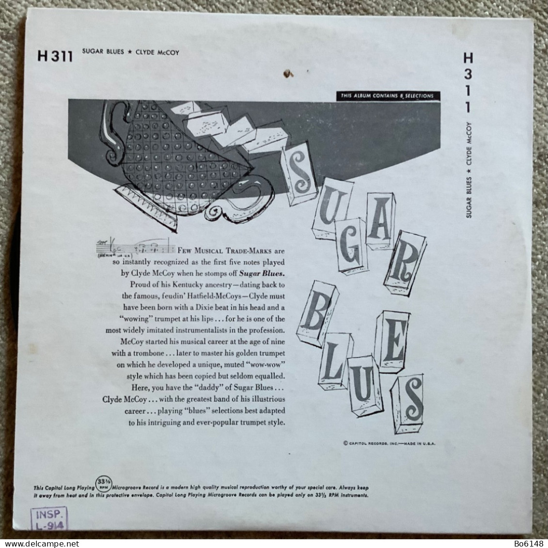 Disco 33 1/3 Giri Anni ‘50 : CLYDE MC COY’S  Sugar Blues , Ed. Capitol H 311 - Blues