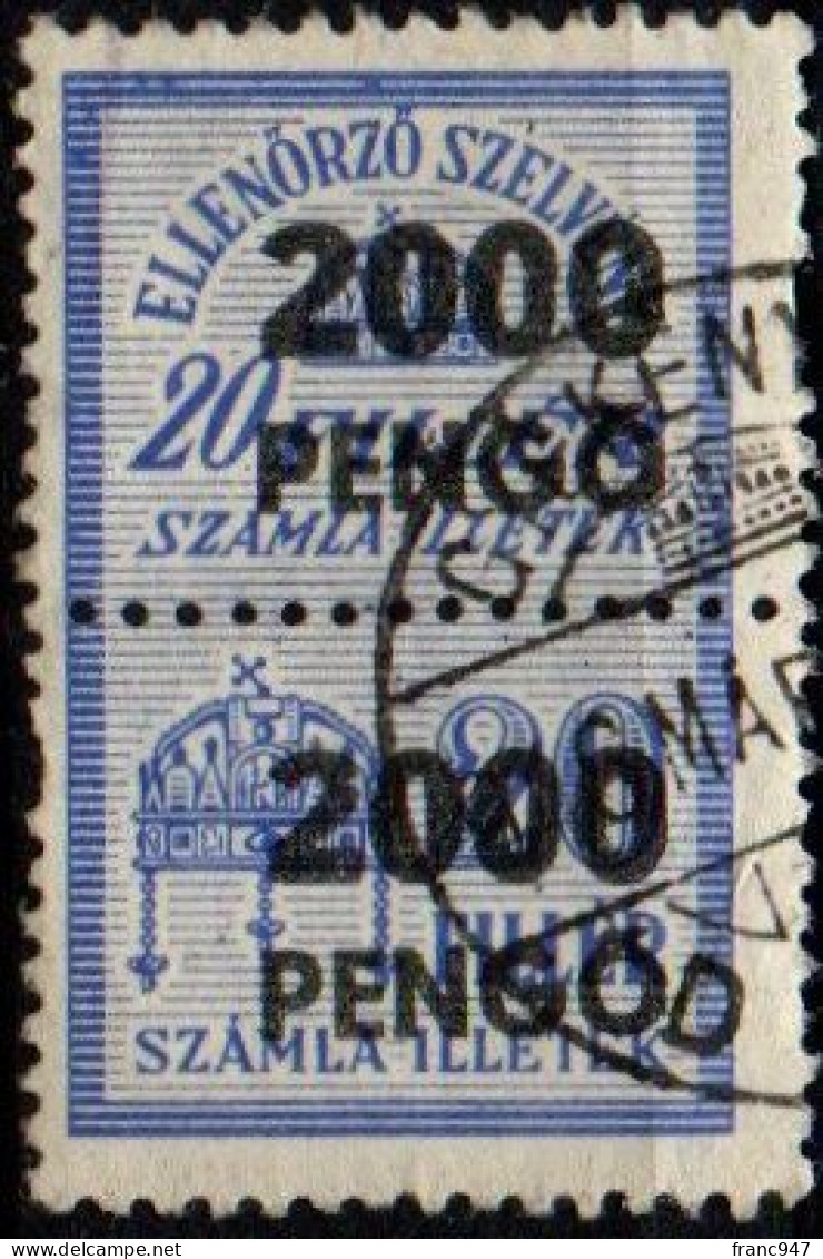 1946 Hungary - FISCAL BILL Tax - Revenue Stamp - 2000 P USED - Revenue Stamps