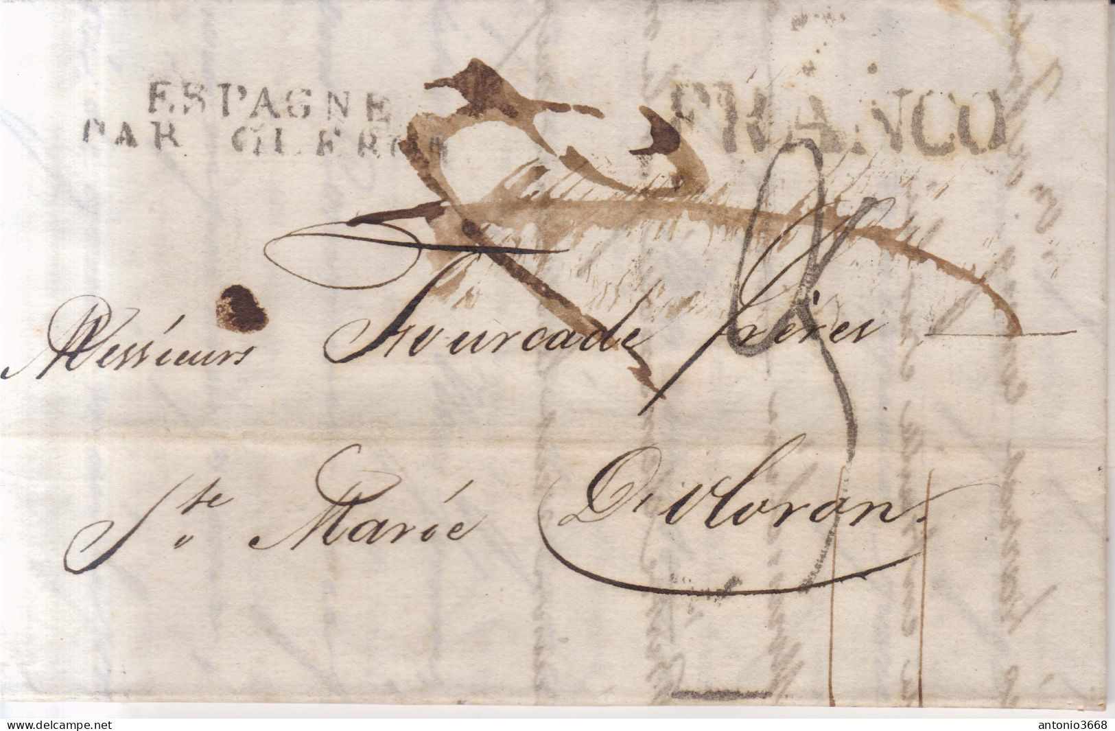 Año 1832 Prefilatelia Carta A Francia Marcas Nº27 Zª Franco Espagne Par Oleron Porteo Escrito - ...-1850 Prephilately