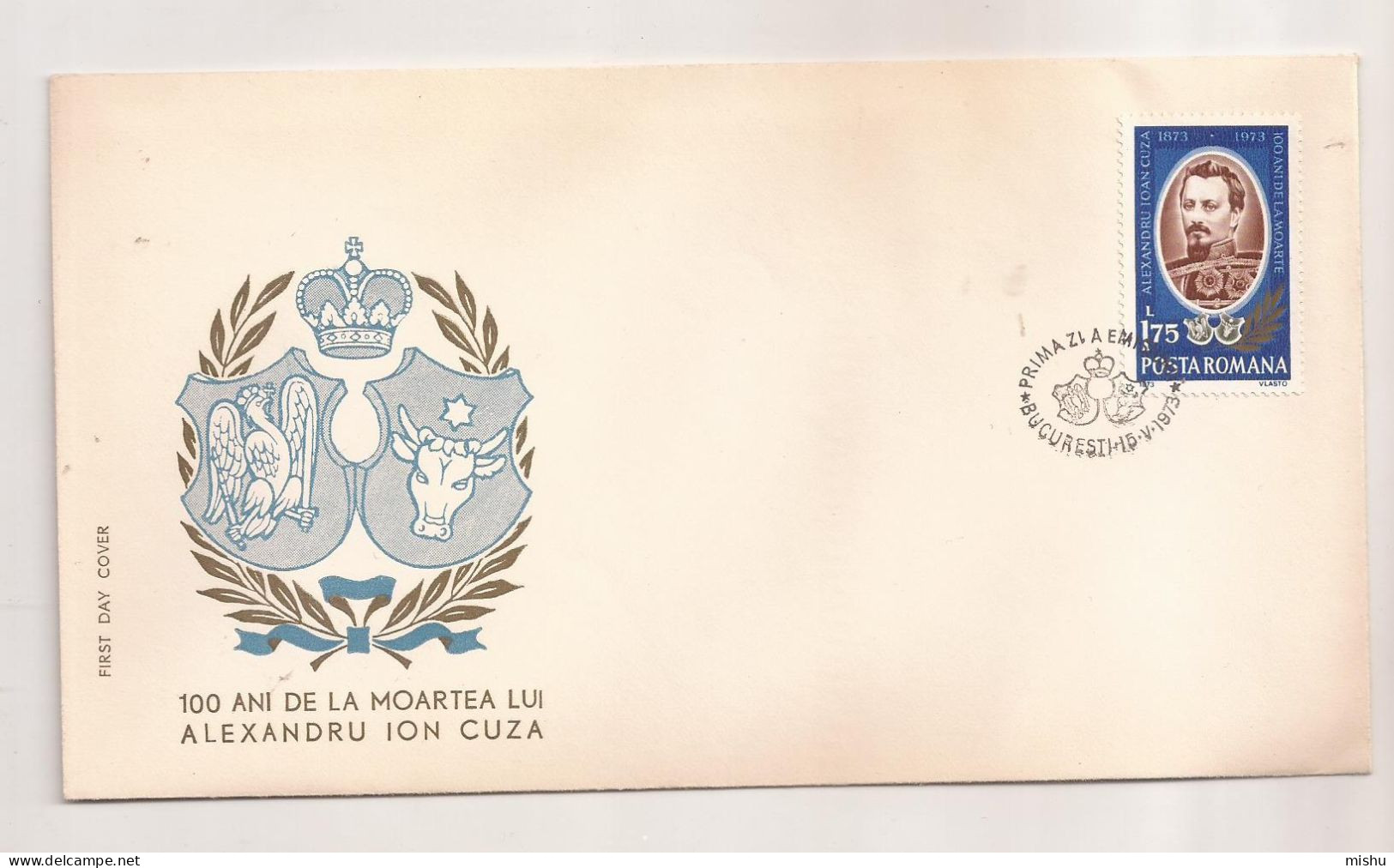 P4 Plic FDC ROMANIA - Prima Zi A Emisiunii - 100 Ani De La Moartea Lui A.I. Cuza - First Day Cover ,uncirculated 1973 - FDC