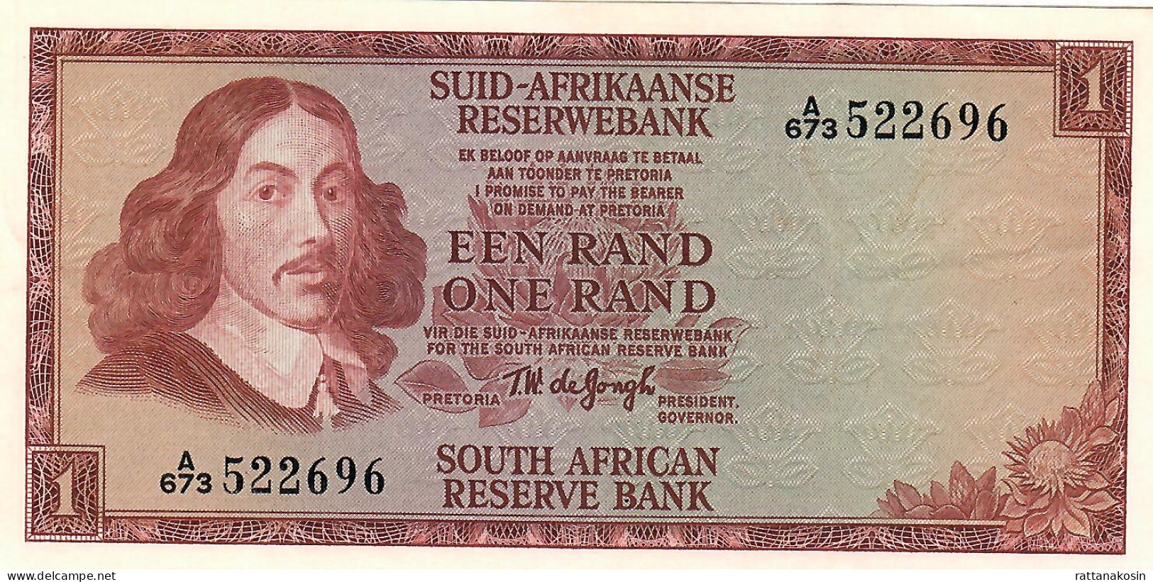 SOUTH AFRICA P110b 1 RAND 1967 Type 1966 Signature 5     AU++/UNC. - South Africa