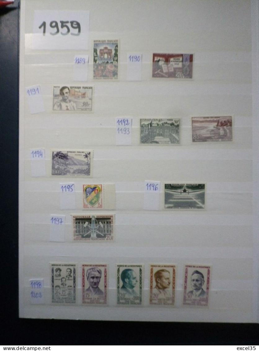 1958 Et 1959 - Années Complète Timbres-poste N** / MNH YVERT Du N° 1142 Au 1229, Cote 167 €, Faciale +de 1965 Francs - 1950-1959