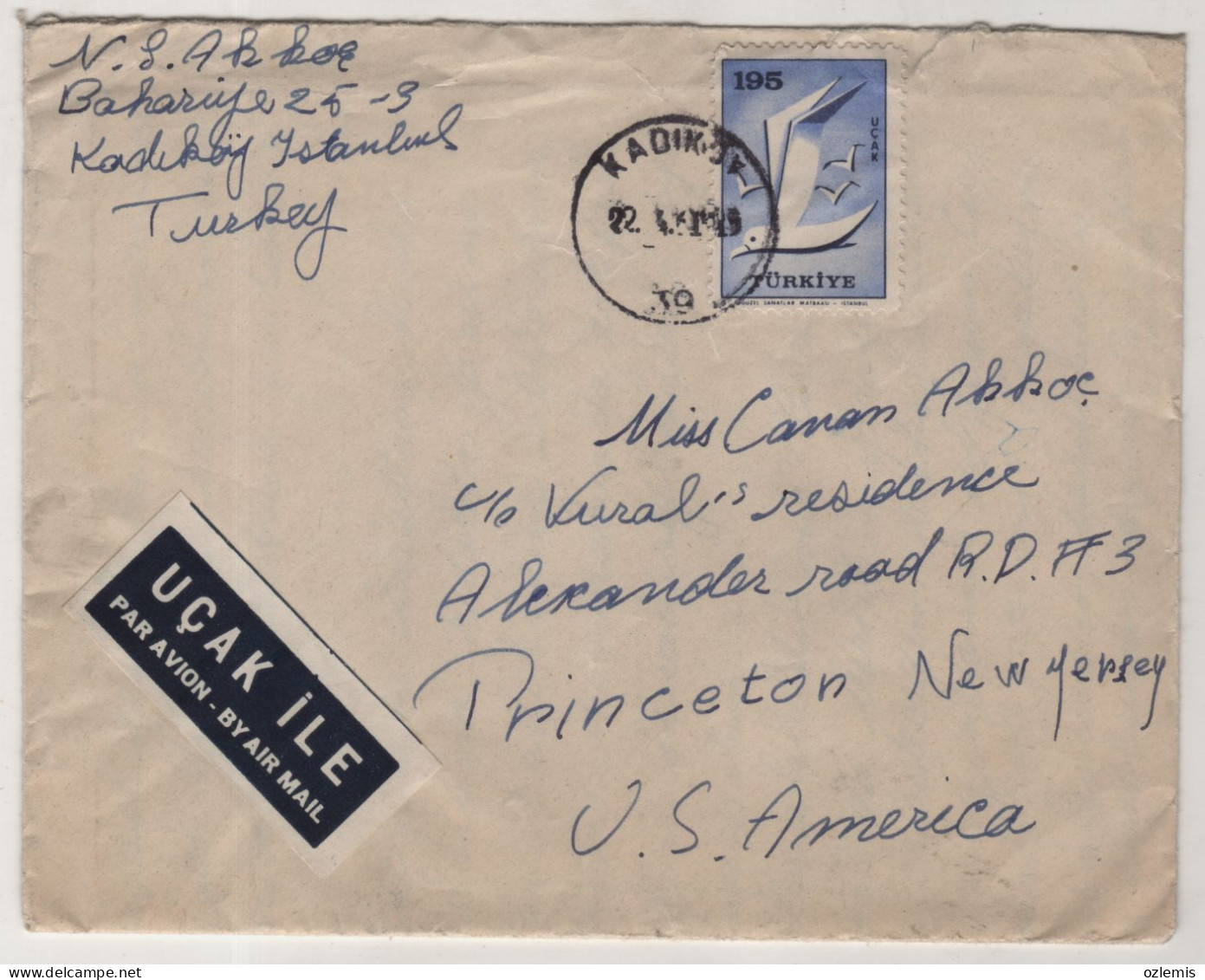 TURKEY,TURKEI,TURQUIE ,ISTANBUL TO USA.NEW JERSEY,1961 COVER - Lettres & Documents