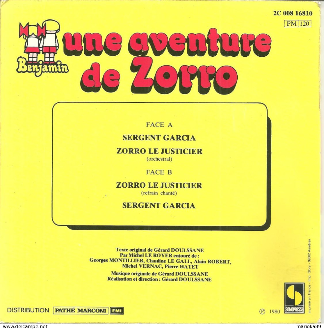 DISQUE 45T UNE AVENTURE DE ZORRO PAR MICHEL LE ROYER - 45 G - Maxi-Single