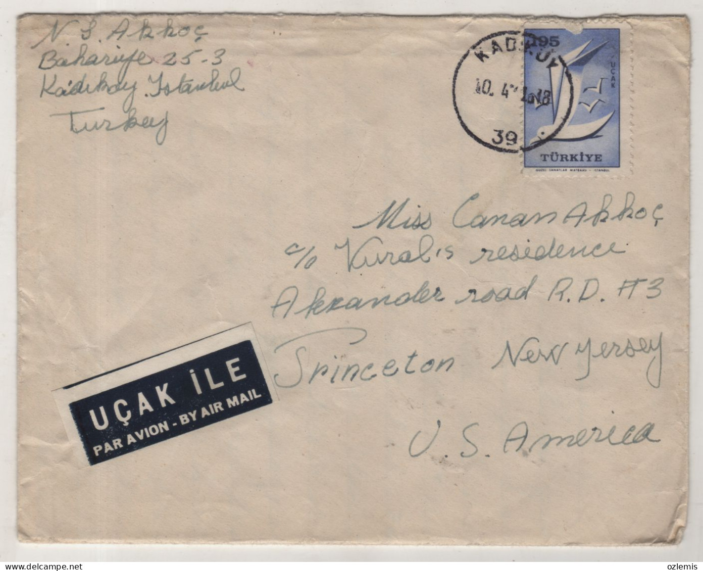 TURKEY,TURKEI,TURQUIE ,ISTANBUL TO USA.NEW JERSEY, ,1961 COVER - Lettres & Documents