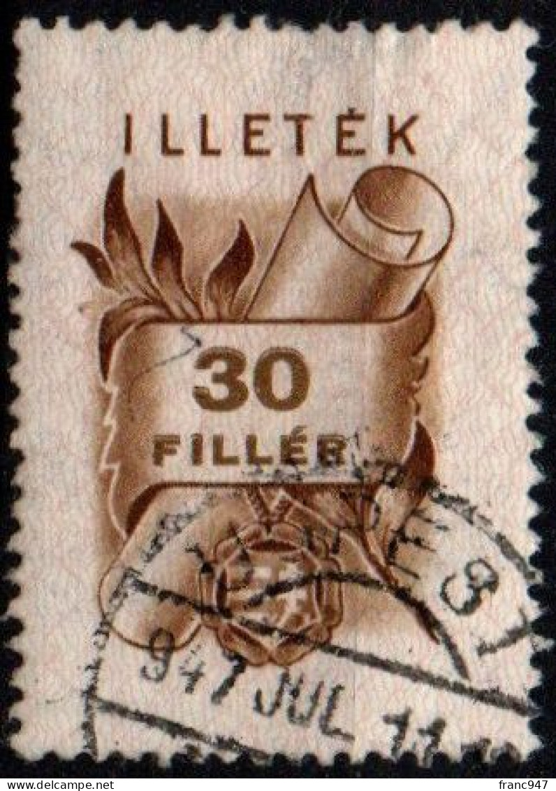 Ungheria - 1946 ILLETEK Postage Revenue 30 Filler USED - Revenue Stamps