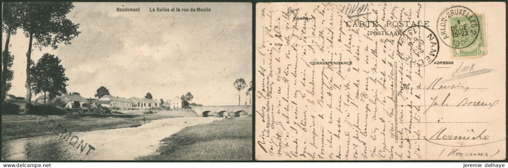 Carte Postale - Houdemont : La Rulles Et La Rue Du Moulin + Cachet Ambulant Et Griffe à L'origine HOUDEMONT - Habay