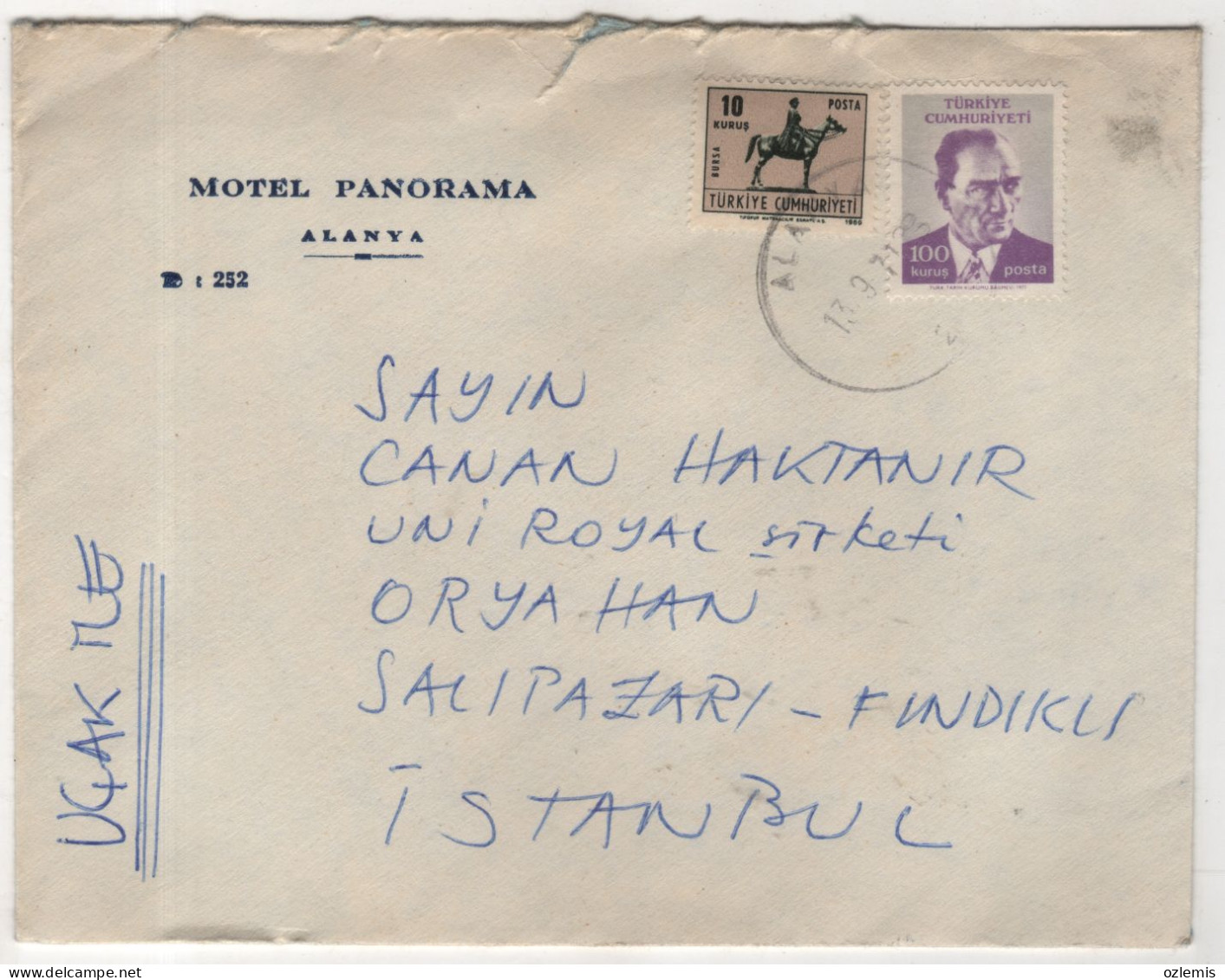 TURKEY,TURKEI,TURQUIE ,ALANYA TO ISTANBUL , ,1971 COVER - Lettres & Documents