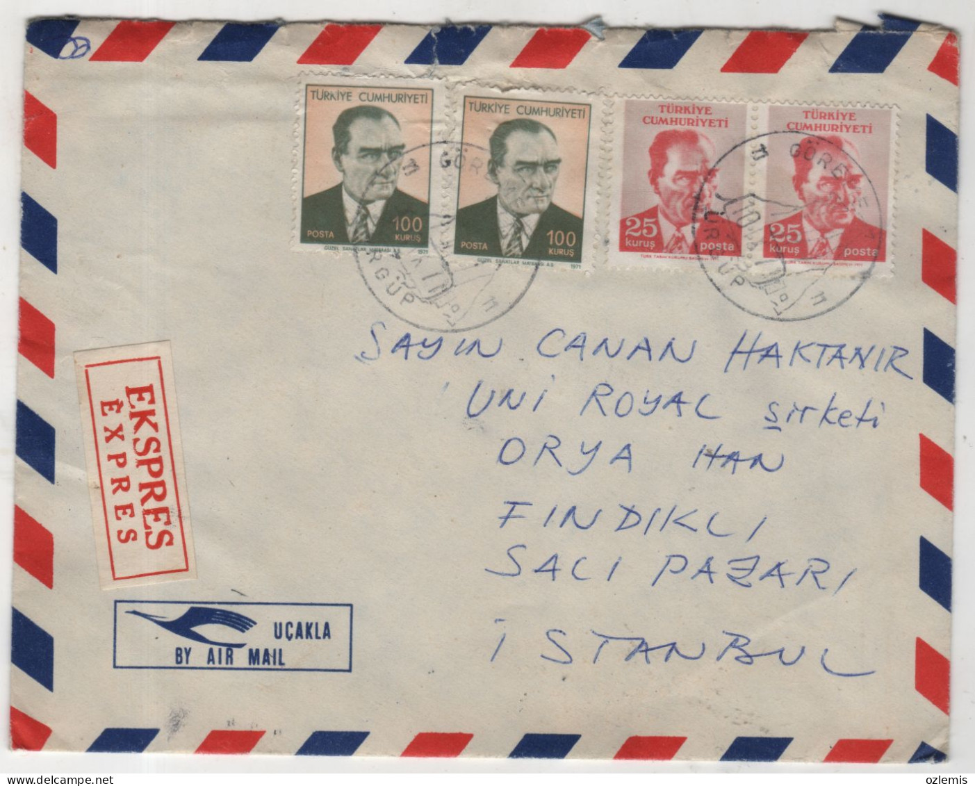 TURKEY,TURKEI,TURQUIE ,GÖREME ,URGUP  TO ISTANBUL , ,1971 COVER - Briefe U. Dokumente