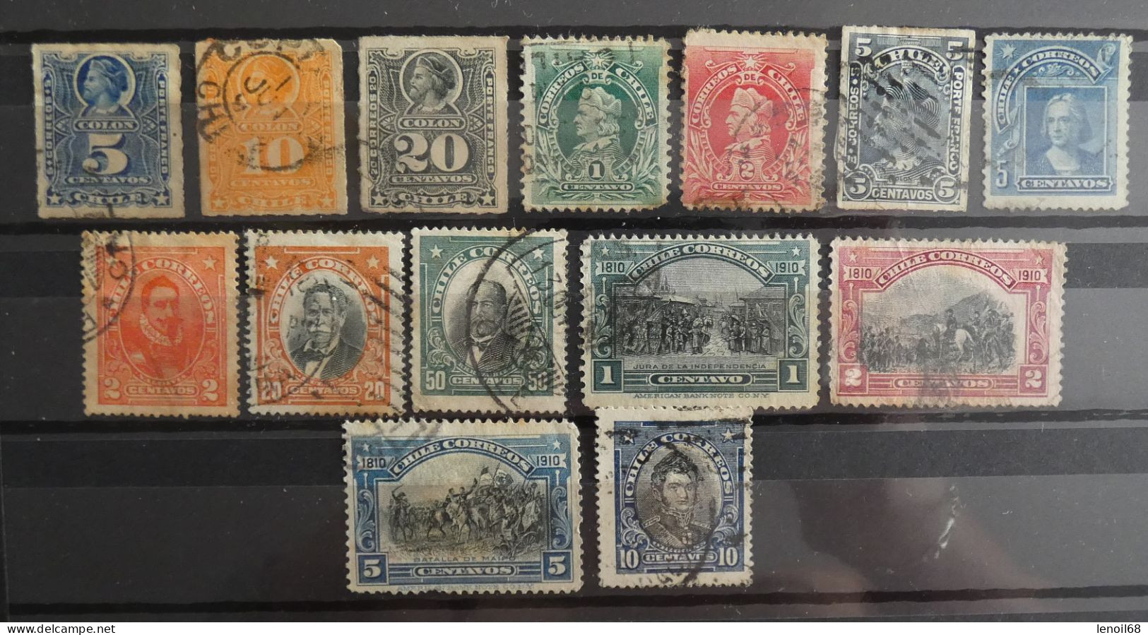 Lot De 14 Timbres Chili (C. Colomb, 100 Ans D'indépendance, Pedro De Valdivia, Manuel Bulnes Prieto, Zanartu) - Chile