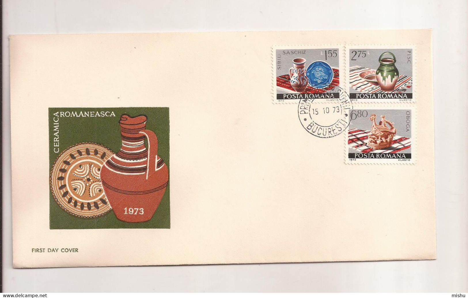 P5 Plic FDC ROMANIA - Prima Zi A Emisiunii - Ceramica Romaneasca- First Day Cover ,uncirculated 1973 - FDC