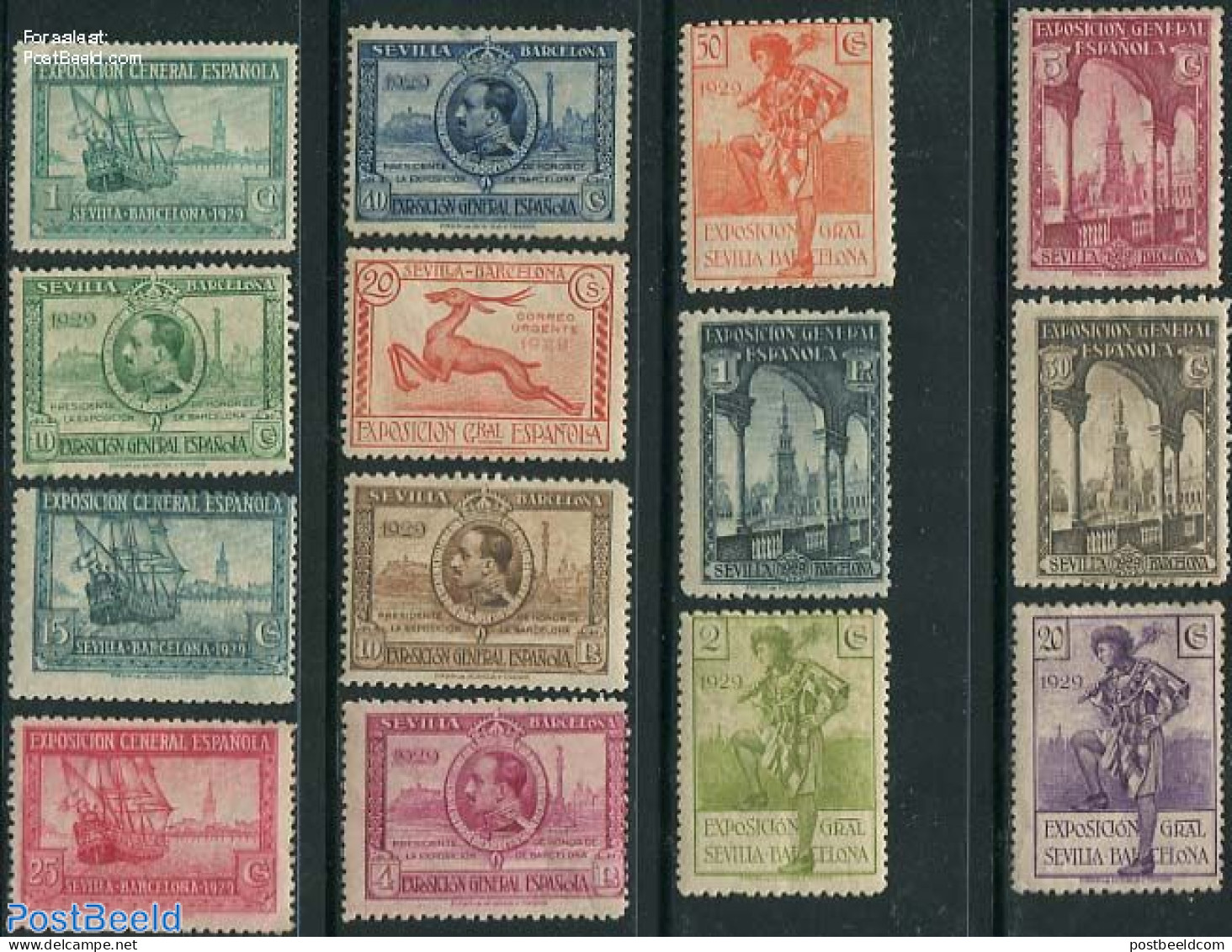 Spain 1929 Int. Expositions 14v, Unused (hinged), Nature - Transport - Animals (others & Mixed) - Ships And Boats - Nuevos