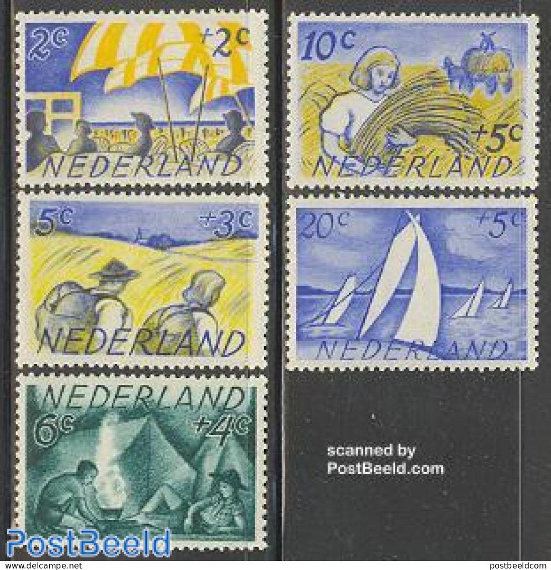 Netherlands 1949 Tourism 5v, Mint NH, Sport - Transport - Various - Sailing - Scouting - Ships And Boats - Agriculture.. - Ongebruikt