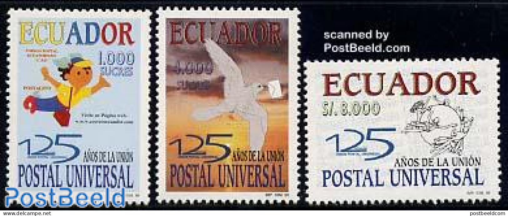 Ecuador 1999 125 Years UPU 3v, Mint NH, Nature - Birds - Post - U.P.U. - Poste