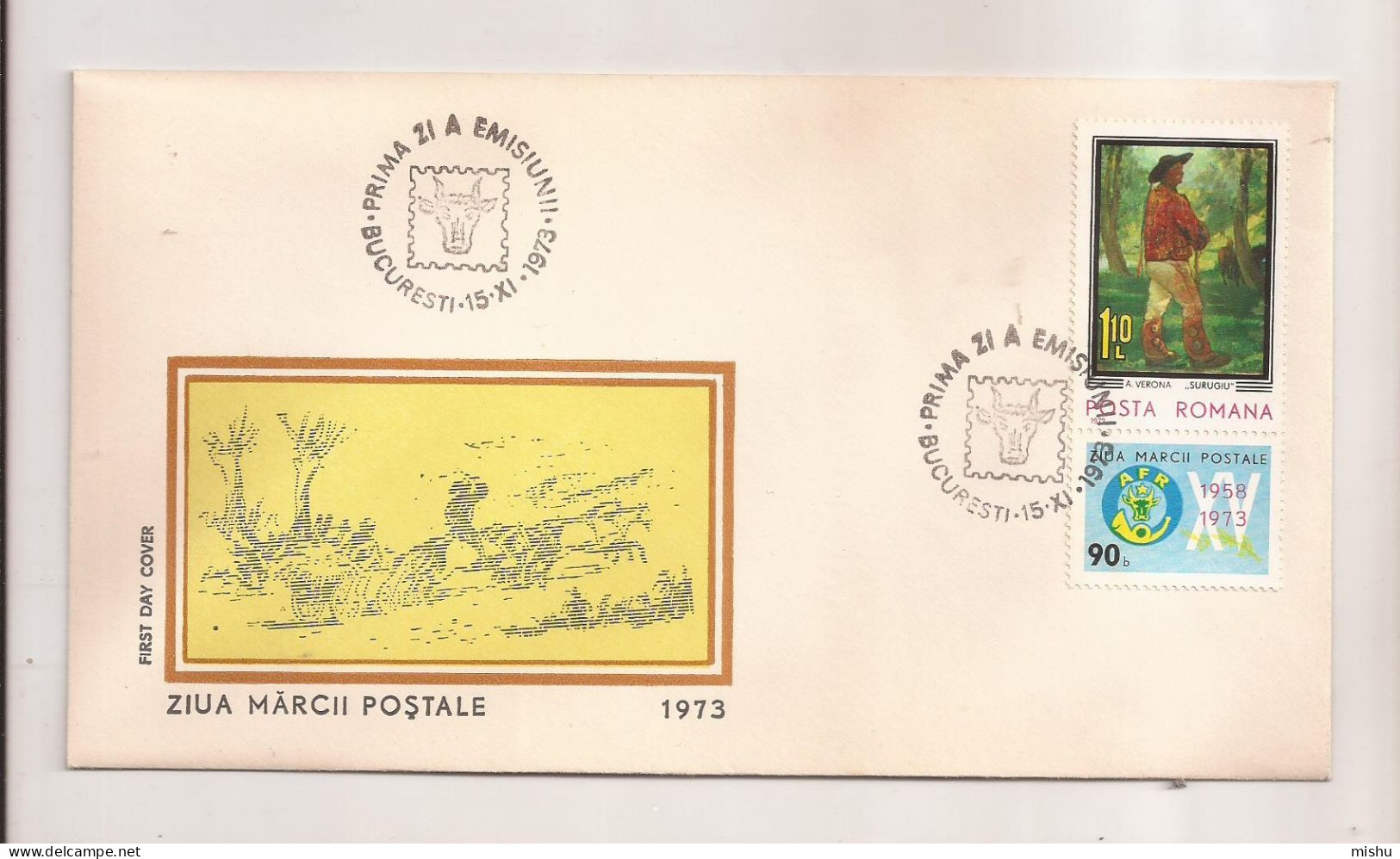 P5 Plic FDC ROMANIA - Prima Zi A Emisiunii - Ziua Marcii Postale - First Day Cover ,uncirculated 1973 - FDC