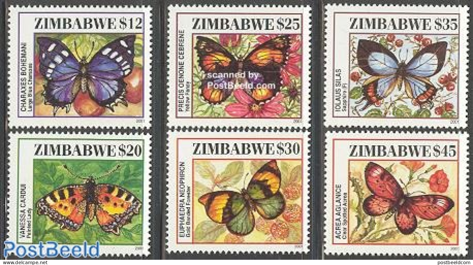 Zimbabwe 2001 Butterflies 6v, Mint NH, Nature - Butterflies - Zimbabwe (1980-...)