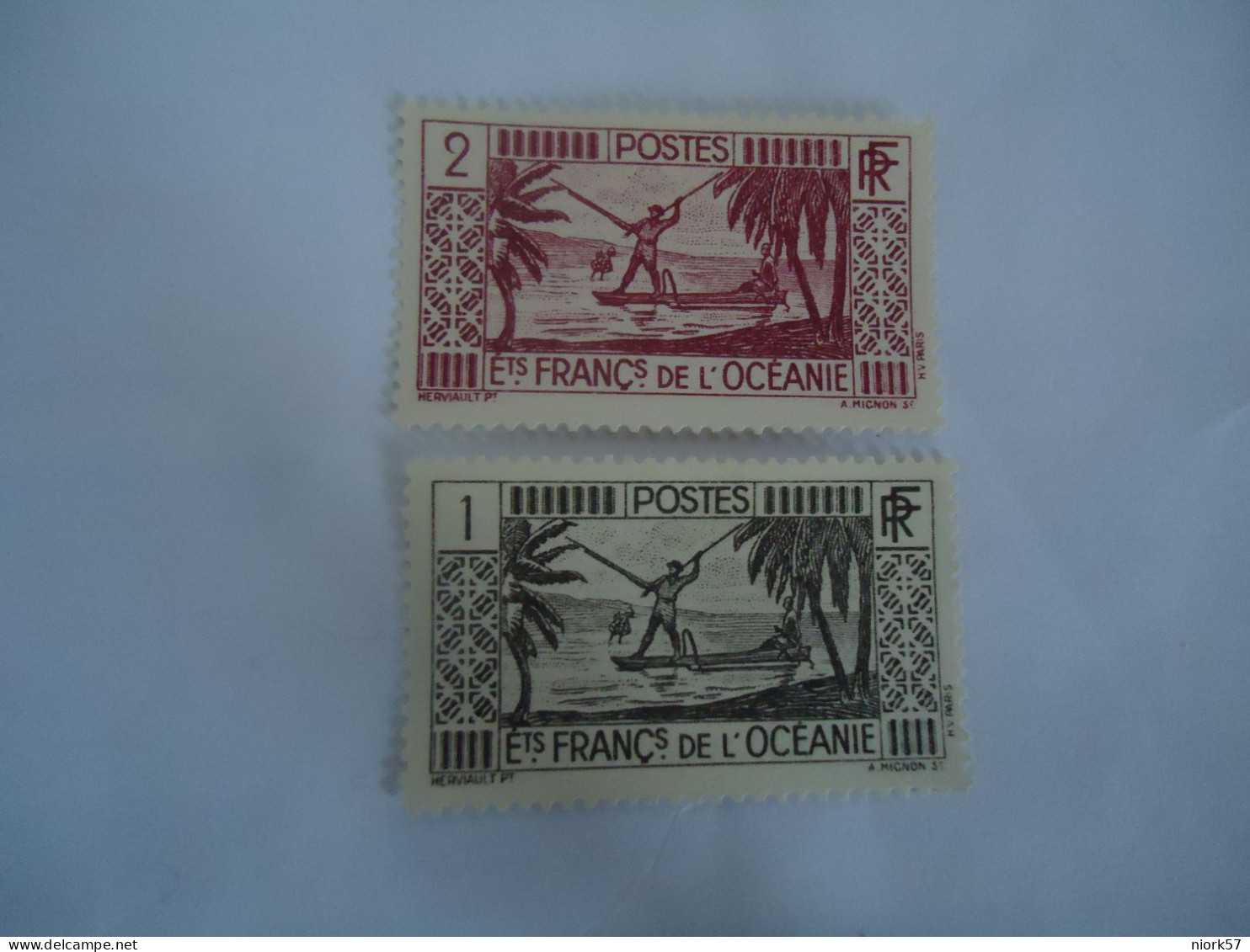 OCEANIA  FRANCE MLN STAMPS 2 FISHERMEN - Used Stamps