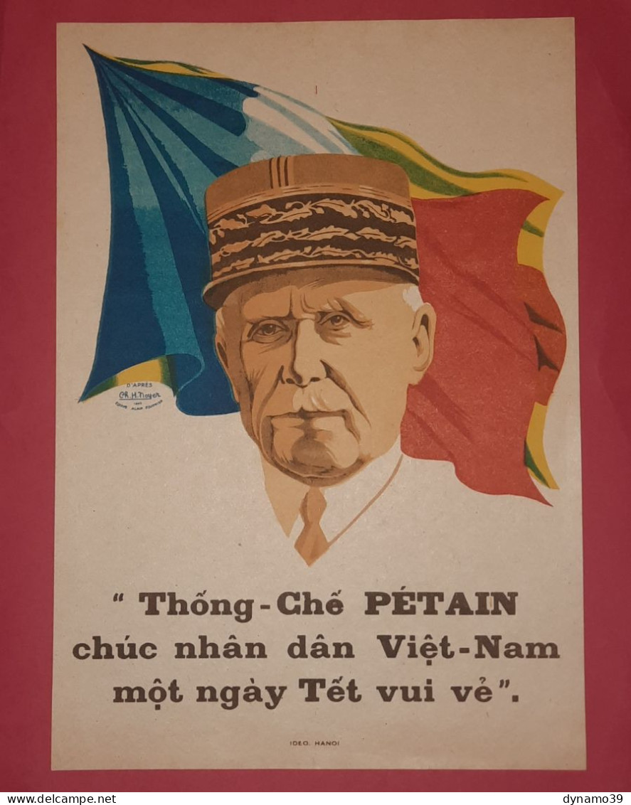 02K8 RARE - ANCIENNE AFFICHE MARECHAL PETAIN INDOCHINE HANOI 1940 - 1939-45