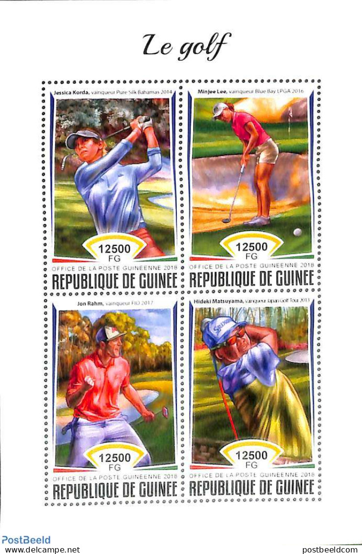 Guinea, Republic 2018 Golf, Jessica Korda 4v M/s, Mint NH, Sport - Golf - Golf
