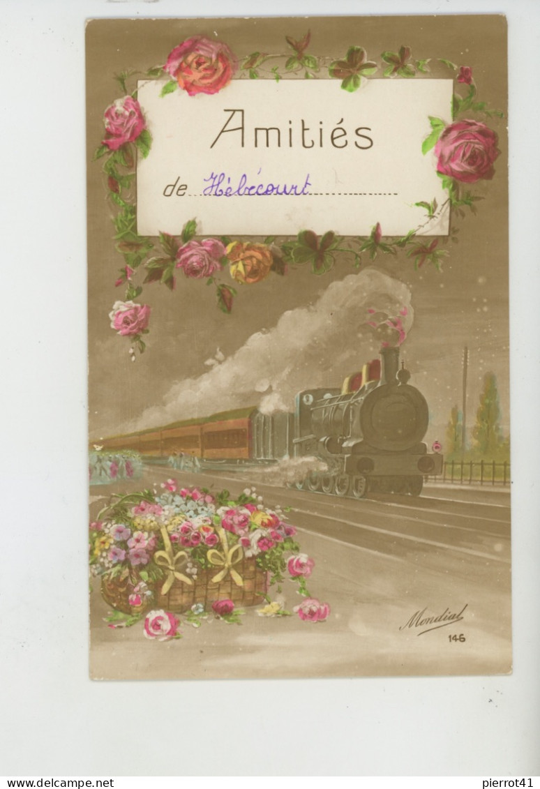 HÉBÉCOURT - Jolie Carte Fantaisie Fleurs Et Train "Amitiés De HÉBÉCOURT " - Hébécourt