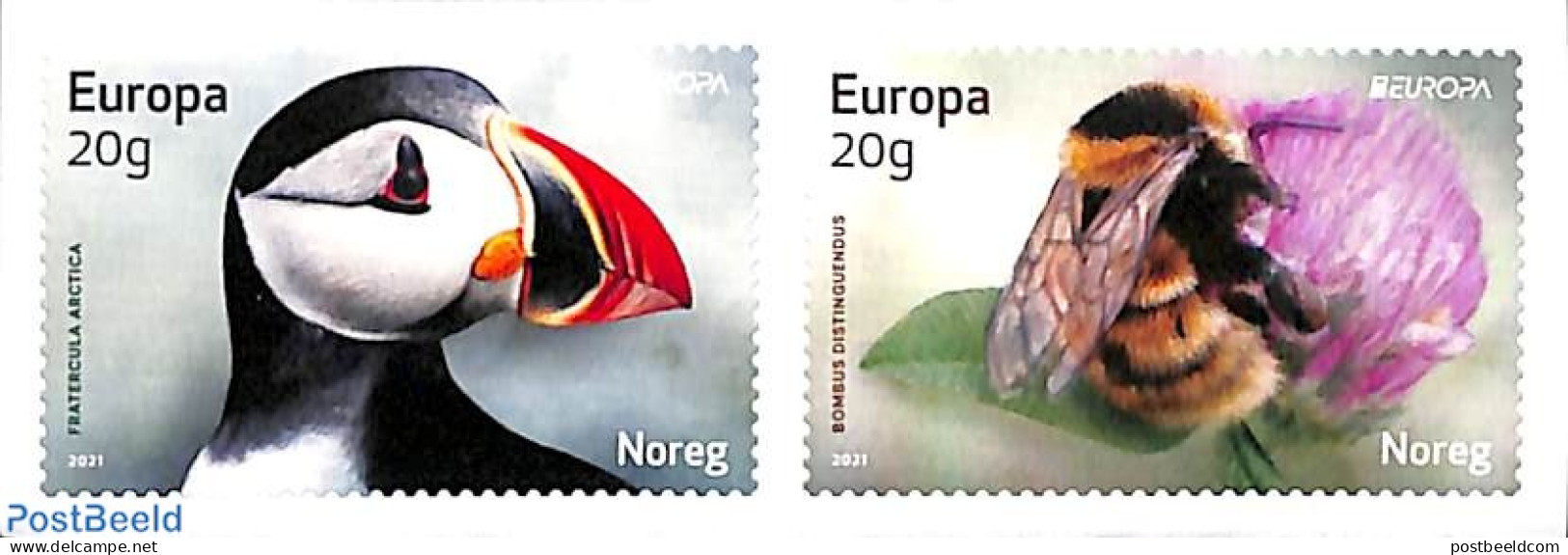 Norway 2021 Europa, Endangered Animals 2v S-a, Mint NH, History - Nature - Europa (cept) - Bees - Birds - Insects - Nuevos