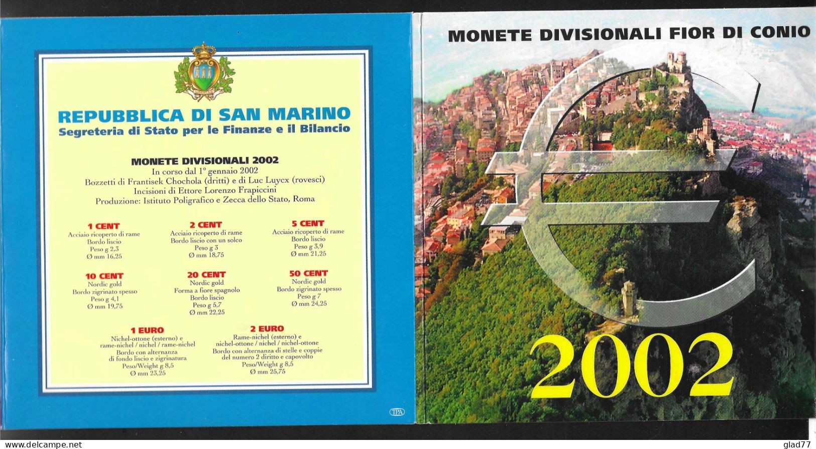 San Marino Authentic-Original-Official  First Issue Triptych  All 8 BU Coins 2002 !! - San Marino