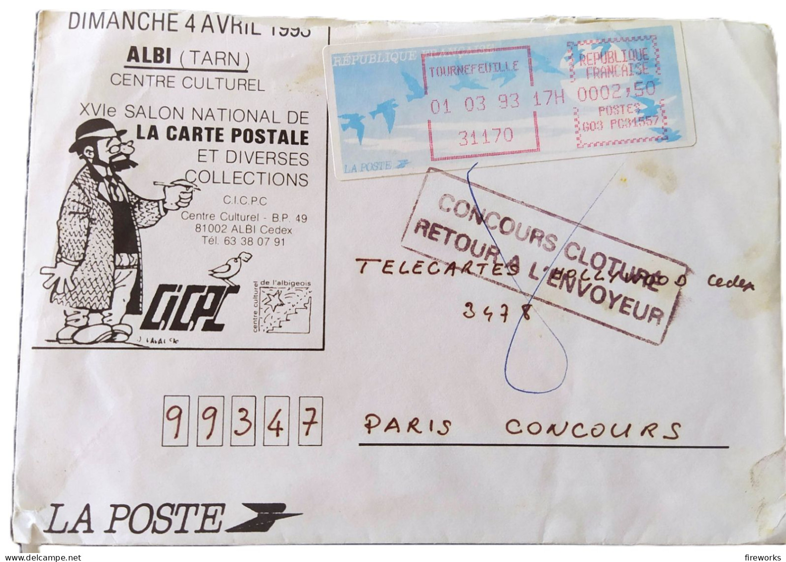 Enveloppe XVI° Salon De National De La Carte Postale Et Diverses Collections Albi Le 04 Avril 1993 - Storia Postale