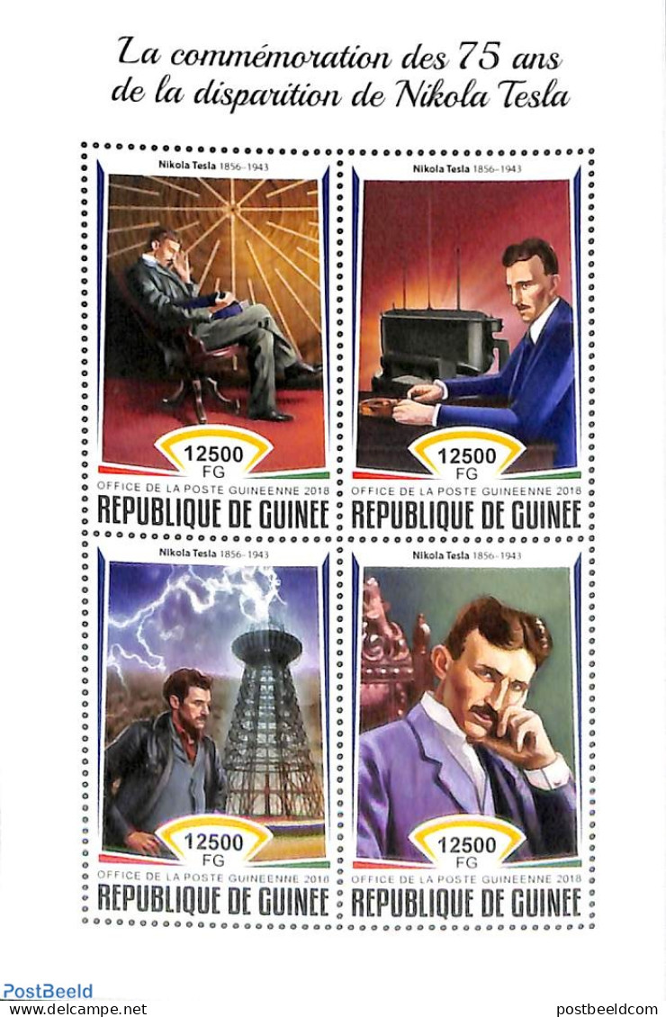 Guinea, Republic 2018 Nikola Tesla 4v M/s, Mint NH, Science - Inventors - Physicians - Telecommunication - Physik