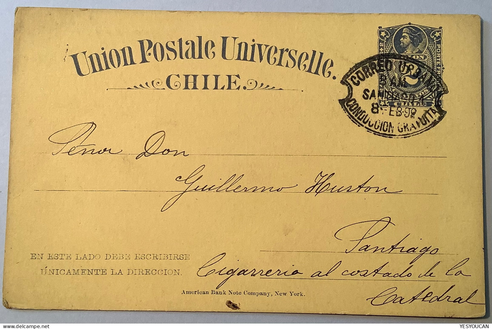 Chile 1892 SANTIAGO CORREO URBANO 2c Postal Stationery Card (entier Postal - Chili