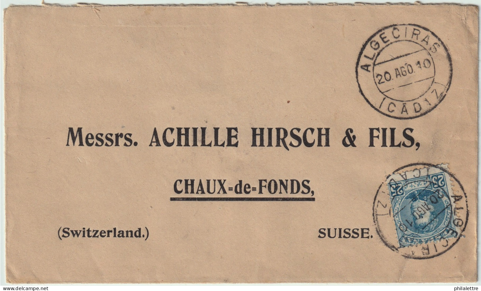 ESPAGNE/ESPAÑA 1910 Ed.248 Sobre Carta De ALGECIRAS (CADIZ) A Suiza - Cartas & Documentos