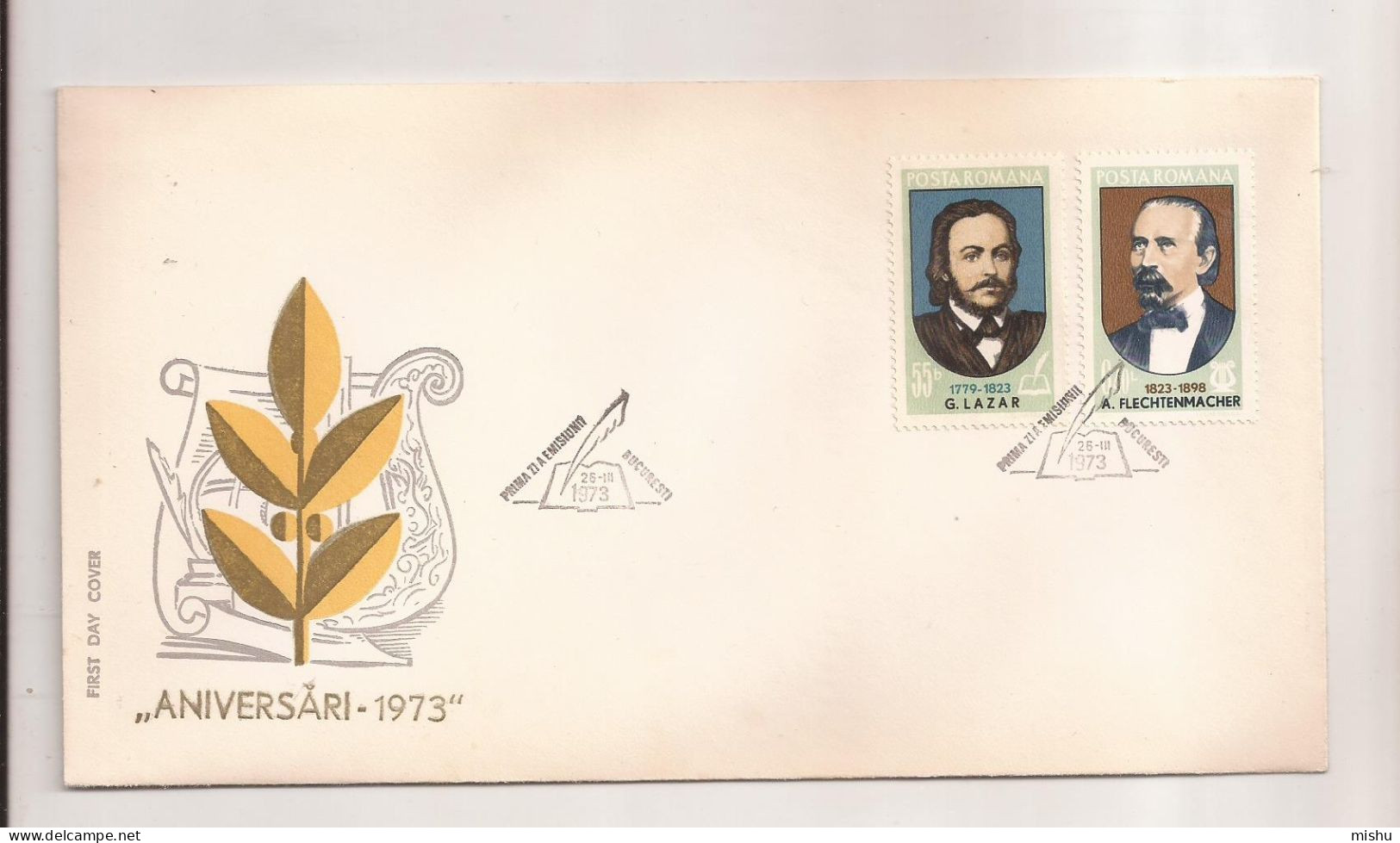 P5 Plic FDC ROMANIA - Prima Zi A Emisiunii - Aniversari 1973 - First Day Cover ,uncirculated - FDC