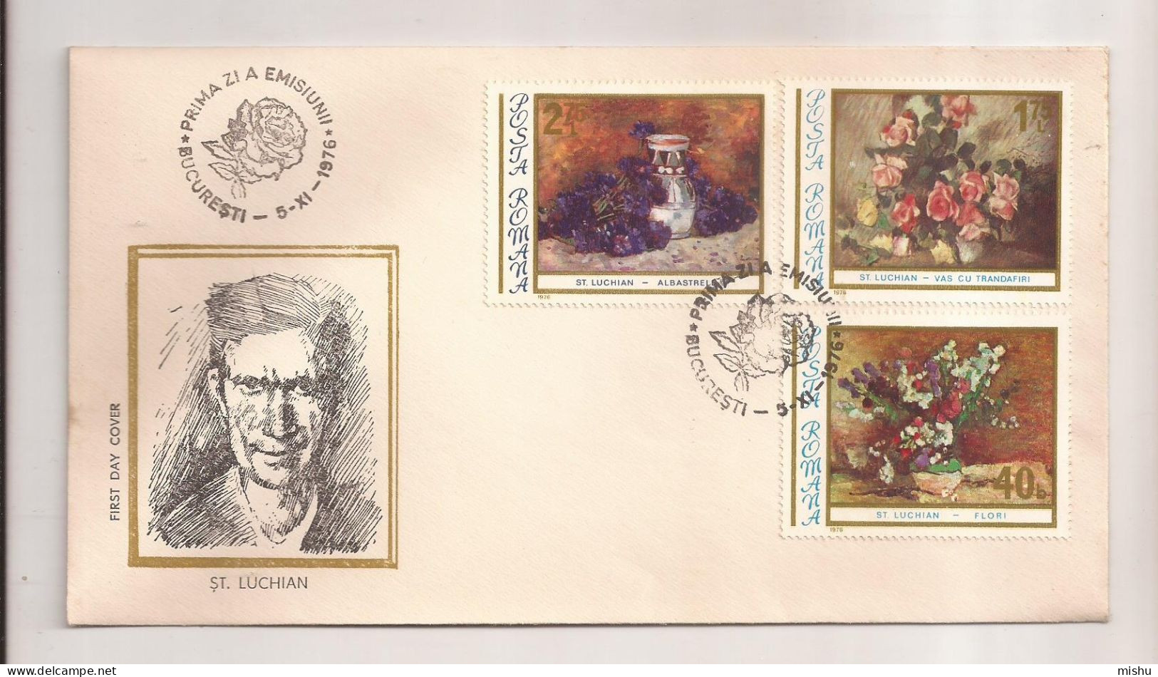 P5 Plic FDC ROMANIA - Prima Zi A Emisiunii -Stefan Luchian - First Day Cover ,uncirculated 1976 - FDC