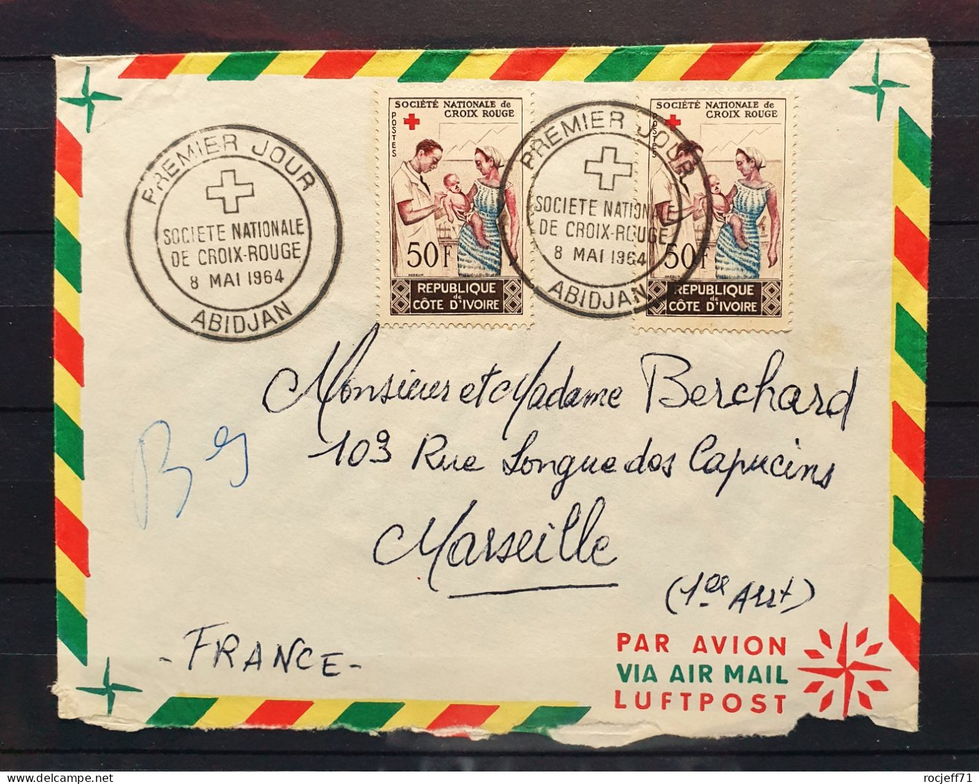 03 - 24 - Lettre De Côte D'Ivoire - Abidjan 1964 - Croix Rouge à Destination De Marseille - France - Côte D'Ivoire (1960-...)
