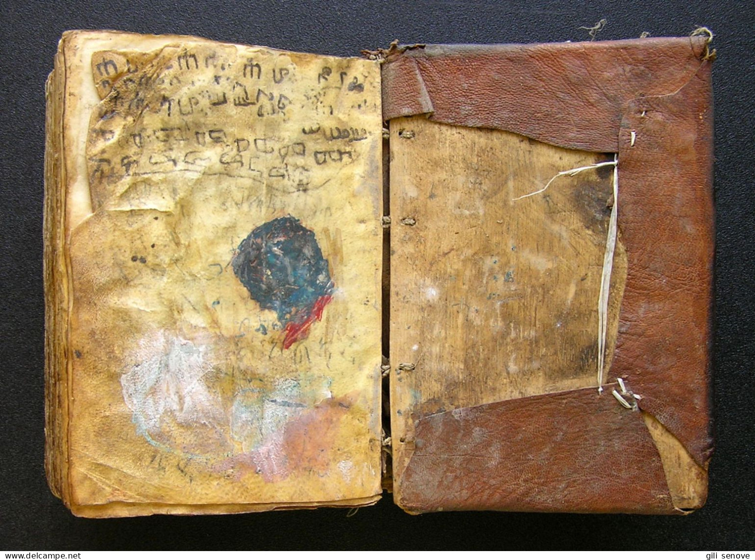 Antique Coptic Ge'ez Handwritten Bible with 3 Icons / Ethiopia
