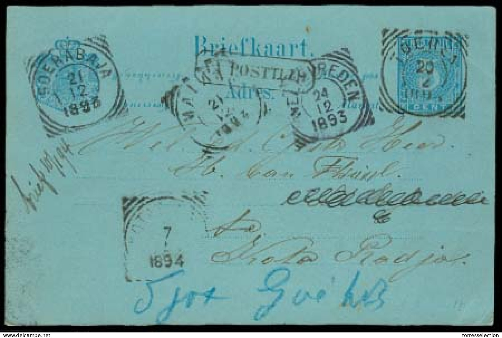 DUTCH INDIES. 1893. Loembed Nonegko - Krota Pradja. 5c Stat With 6 Diff Cds + Transits Incl Box Name Town. VF. - Indonesië