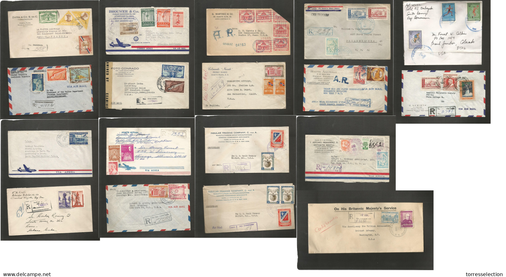 DOMINICAN REP. 1927-1950. Registered Mail Selection Of 17 Better Usages / Multiples / Town Cancels. Includes A Diplomati - Dominikanische Rep.