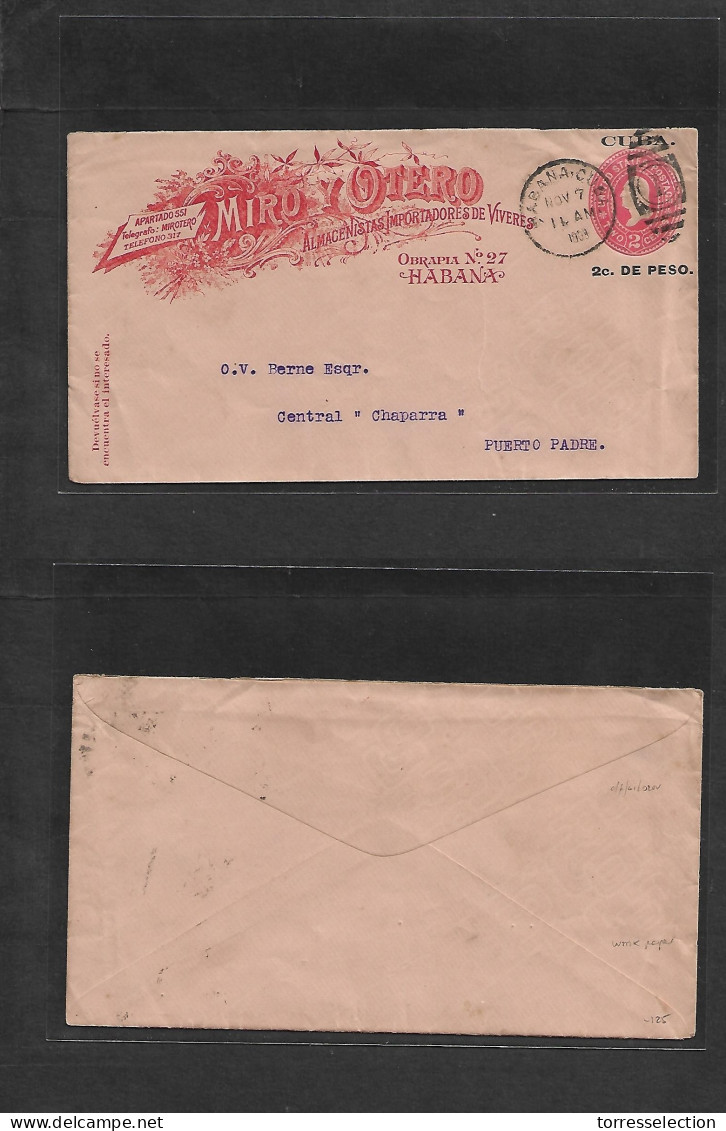 CUBA - Stationery. 1900 (Nov 7) Habana - Puerto Padre. EP USA 2c Rojo Sobrec "Cuba / 2c Peso" Impresión Privada "Miro Y  - Other & Unclassified