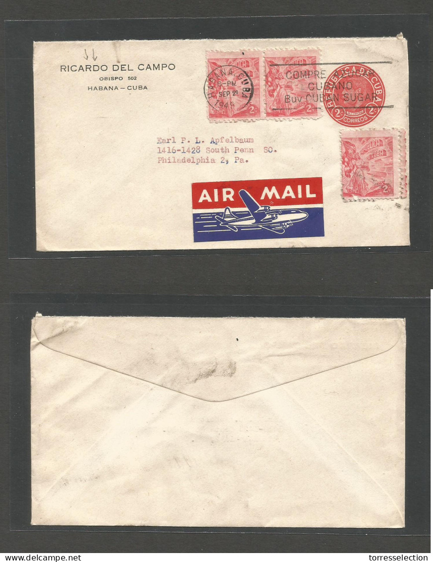 CUBA - Stationery. 1949 (21 Sept) Habana To USA, Pha. Airmail Private Print Stat + Adtl. Posted By Our Dear Old Friend A - Sonstige & Ohne Zuordnung