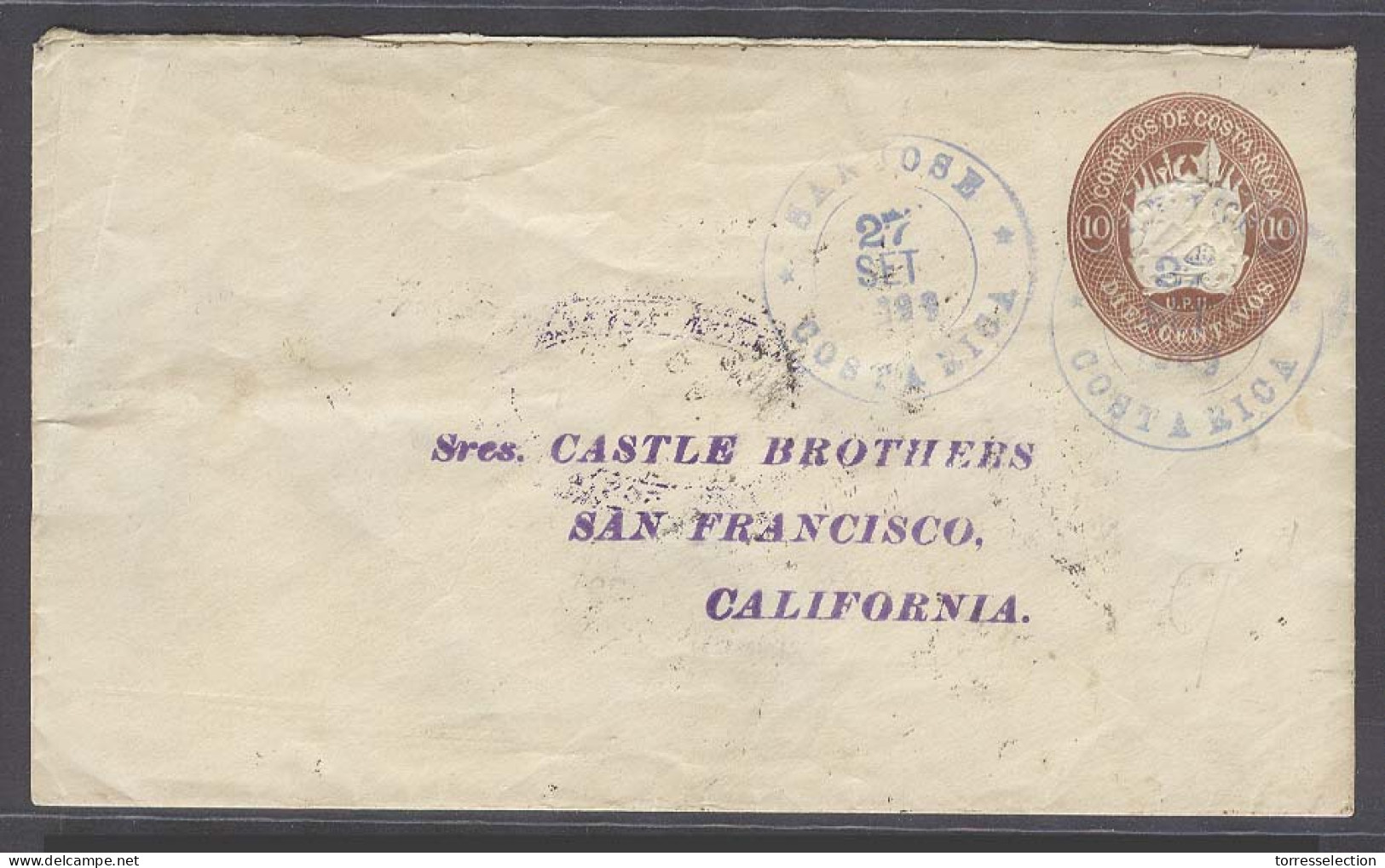 COSTA RICA. 1899 (27 Sept). San Jose - USA, CA SF. 10c Sta Env. VF Used. - Costa Rica