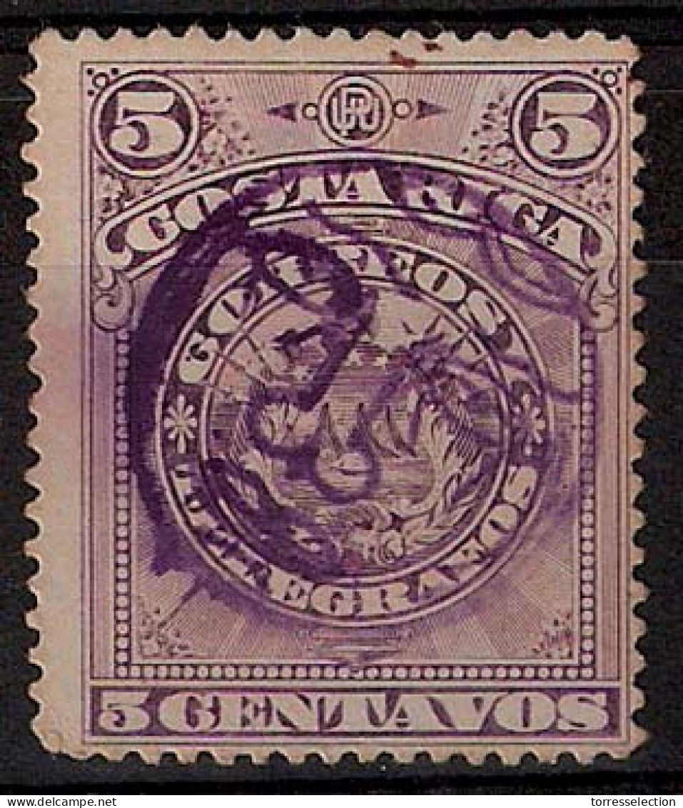 COSTA RICA. 1892. Yv. 33. "Cara De Luna" (Moon's Face) Violet Cancel (xxx). On The Nose. V. Rare. - Costa Rica