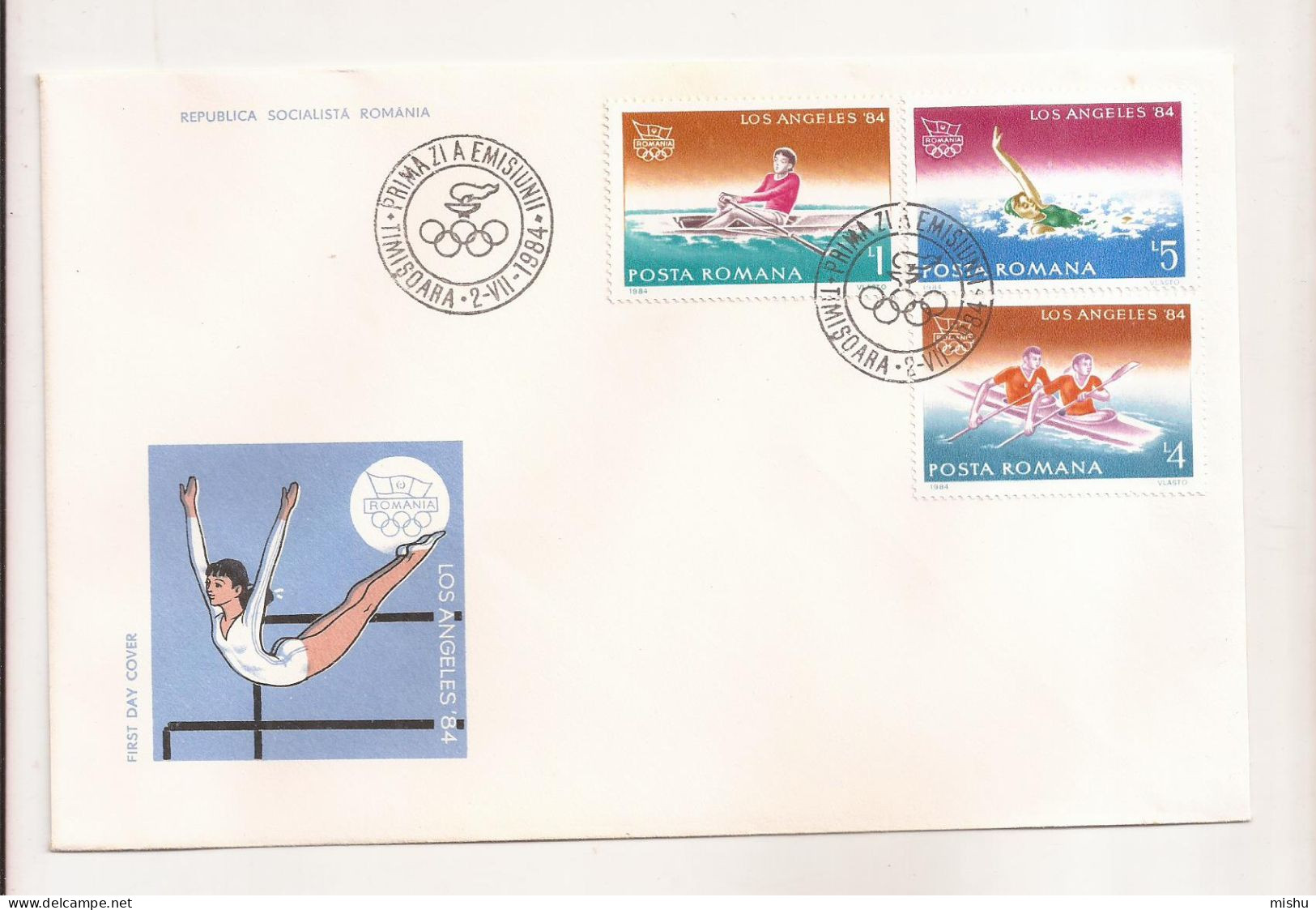 P6 Plic FDC ROMANIA - Prima Zi A Emisiunii - Olimpiada Los Angeles 1984, Format Mare - First Day Cover - FDC