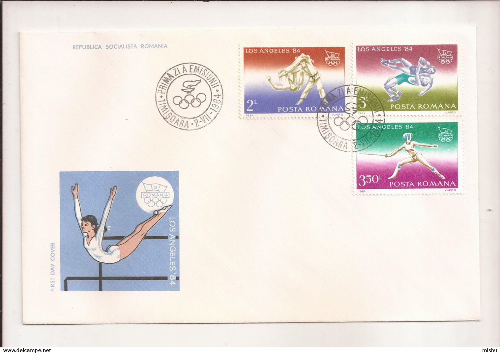 P6 Plic FDC ROMANIA - Prima Zi A Emisiunii - Olimpiada Los Angeles 1984, Format Mare - First Day Cover - FDC