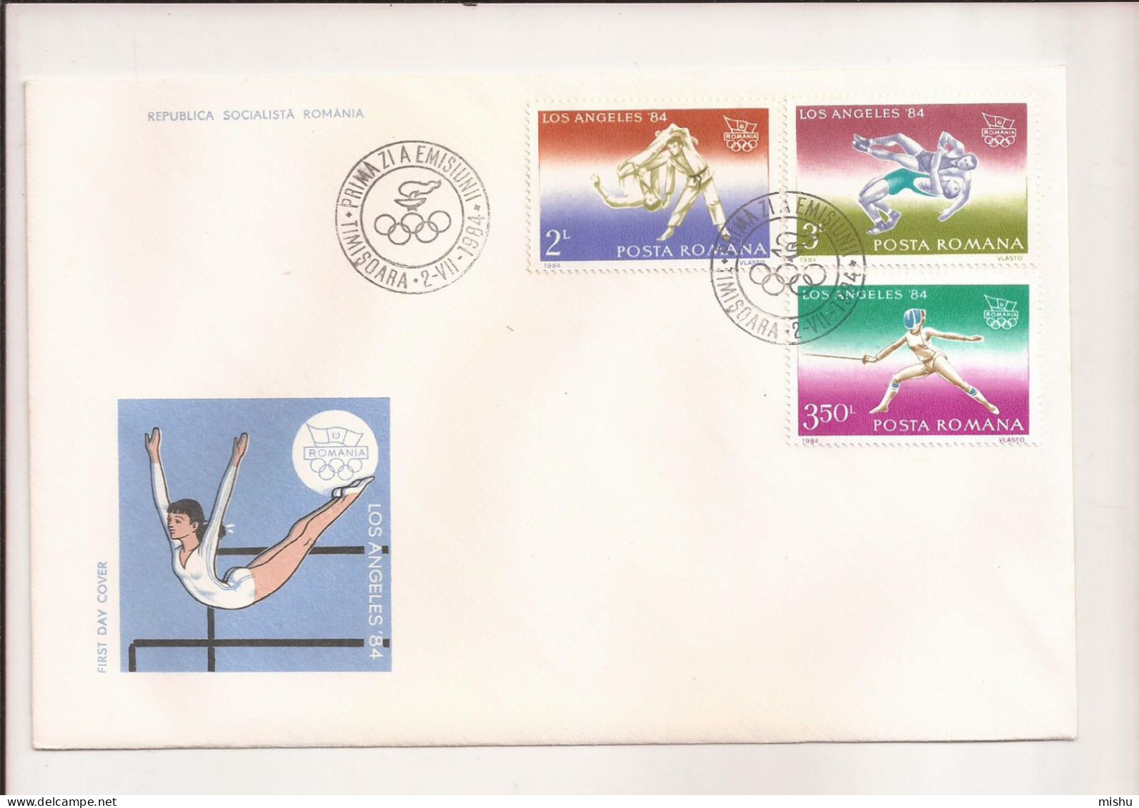 P6 Plic FDC ROMANIA - Prima Zi A Emisiunii - Olimpiada Los Angeles 1984, Format Mare - First Day Cover - FDC