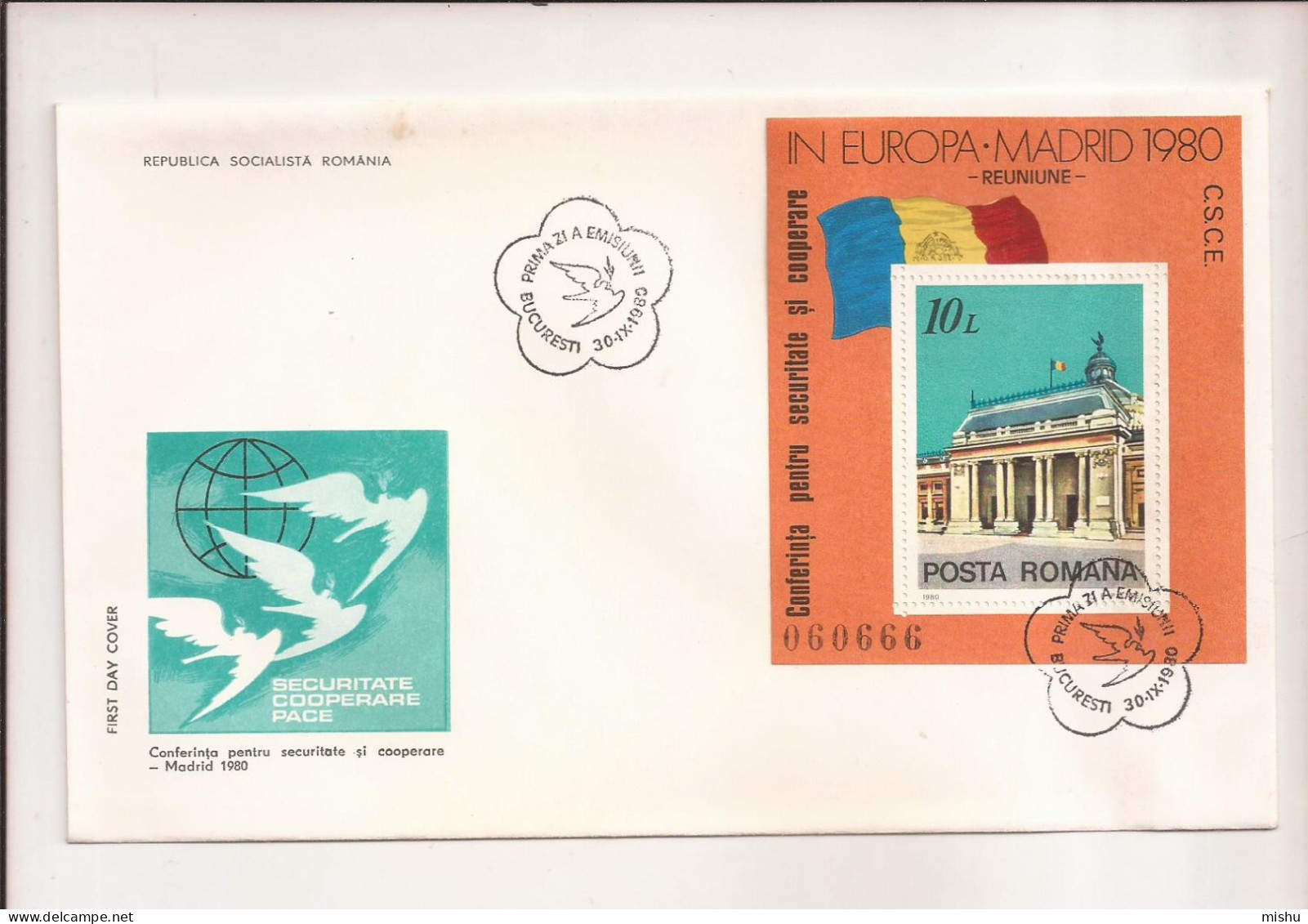 P6 Plic FDC ROMANIA - Prima Zi A Emisiunii - Conferinta Pentru Securitate Madrid 1980, Format Mare - First Day Cover - FDC